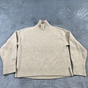Uniqlo Women Beige Mock Neck Knit Sweater Size S Acrylic Nylon Wool Blend Soft